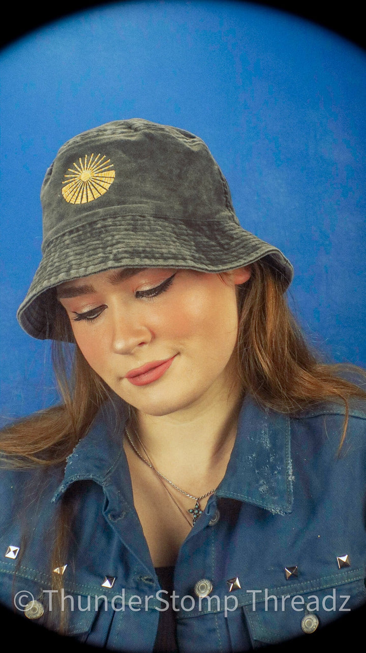 Hats Garden's Gate Embroidered Bucket Hats - ThunderStomp Threadz Heat Above / Solid Vintage Wash