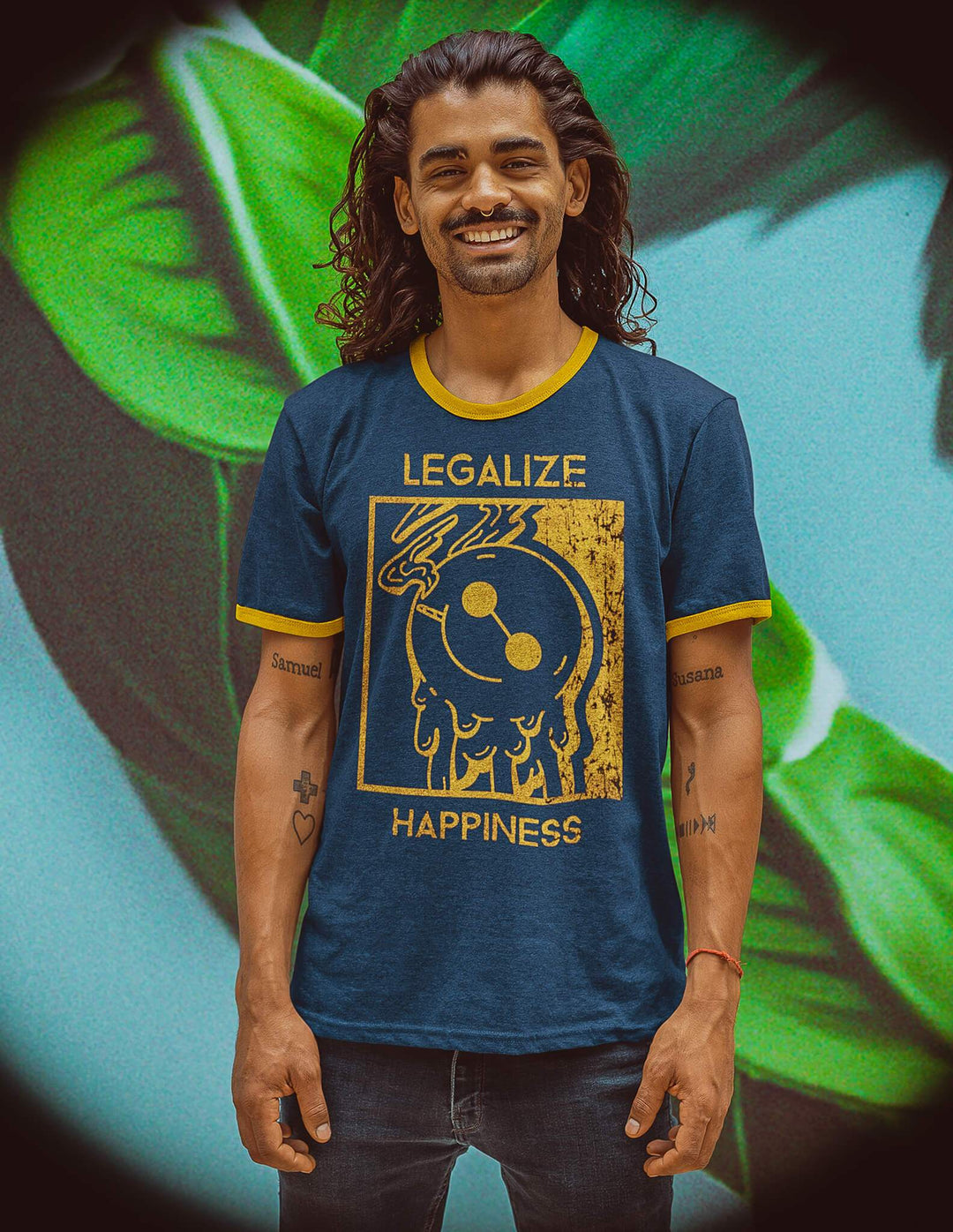 Custom Tee Legalize Happiness Unisex Tee - ThunderStomp Threadz Navy / Gold / L