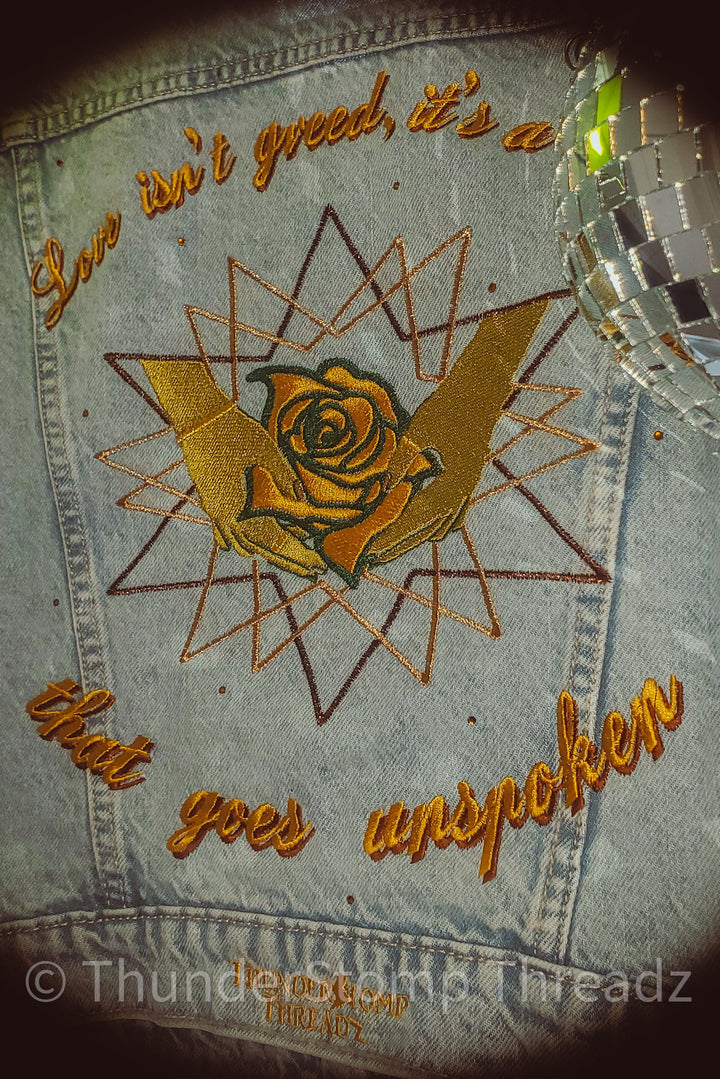 Jackets Love Isn't Greed Earthy Palette Custom - ThunderStomp Threadz Jacket / Lightwash / Adult XS