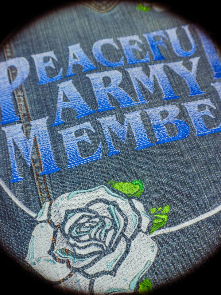 Jackets PEACEFUL ARMY MEMBER Custom VEST- ONLY ONE - ThunderStomp Threadz Vest / Darkwash / Adult XS