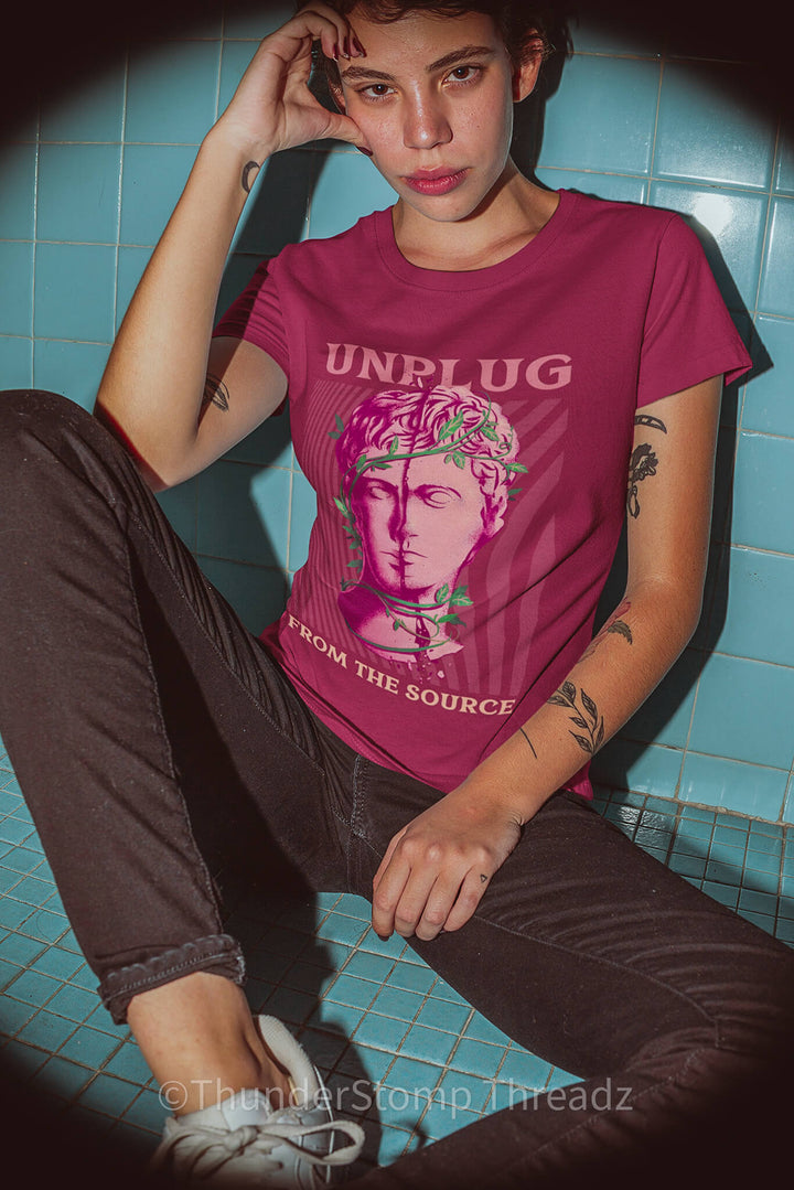 Custom Tee Unplug from the Source Unisex Tee - ThunderStomp Threadz Maroon / L